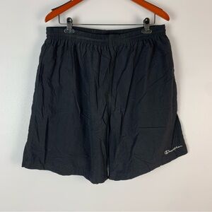 Vintage Champion Men's Size 2XL Swim Trunks 7” Shorts Black Nylon Lined Logo